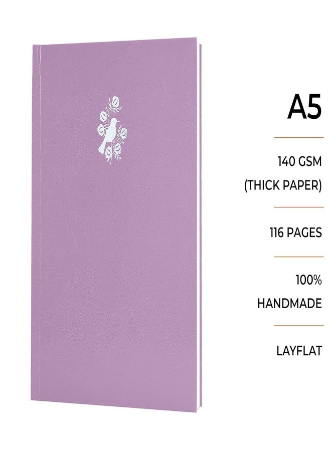 MENORAH دفتر مينورا - مقاس A5 - 140 غرام/متر مربع - (58 ورقة / 116 صفحة) دفتر رسم أنيق للفتيات - (المقاس: 21.0 سم × 14.8 سم) - مصنوع يدويًا بالكامل - دفتر رسم كاساتا - (أرجواني ملائكي - طائر) - رسم بورتريه - Image 2